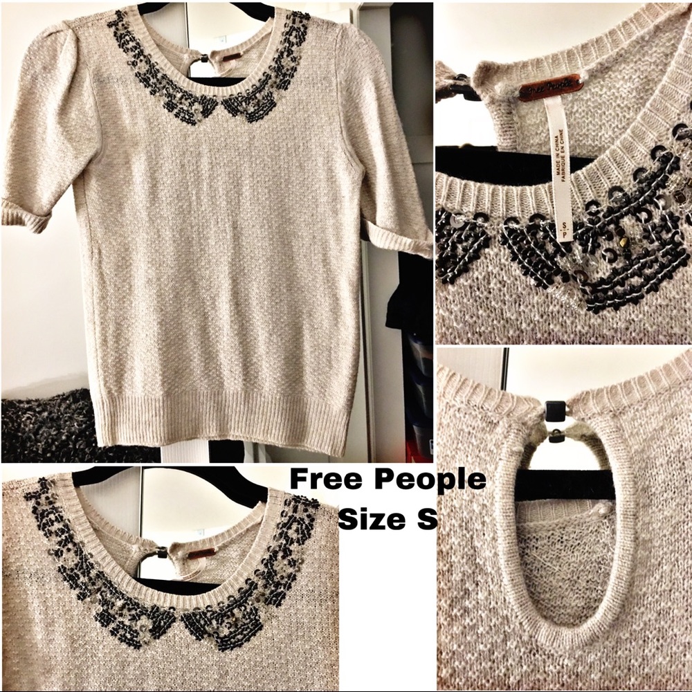 Free People Peter Pan Sequin Collar Sweater Top S